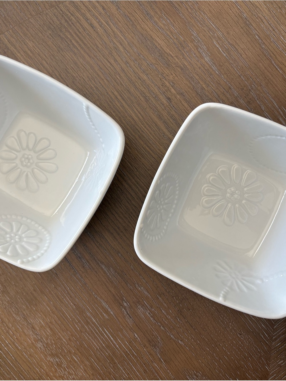 Princess House White Floral Embossed Ceramic Square Serving Bowls - Set of 2